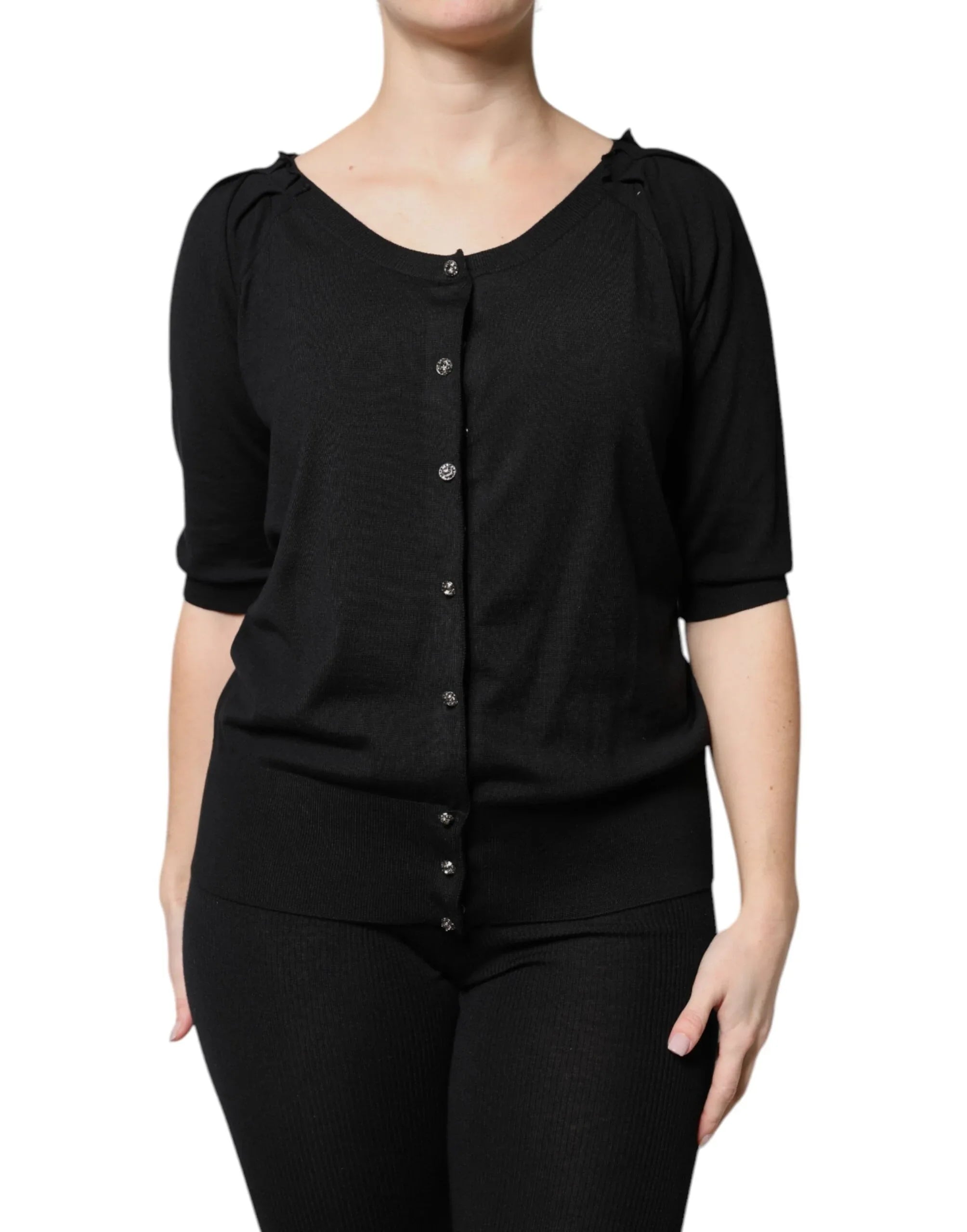 Dolce & Gabbana Black Button Down Short Sleeve Blouse Top - Zeiniez