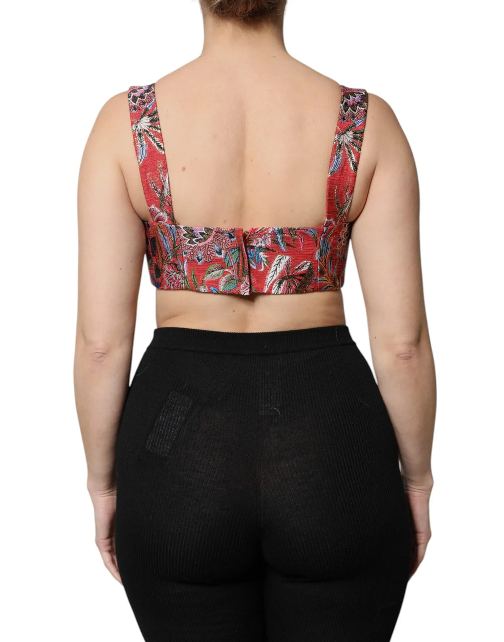 Dolce & Gabbana Red Floral Brocade Cropped Bustier Corset Top - Zeiniez
