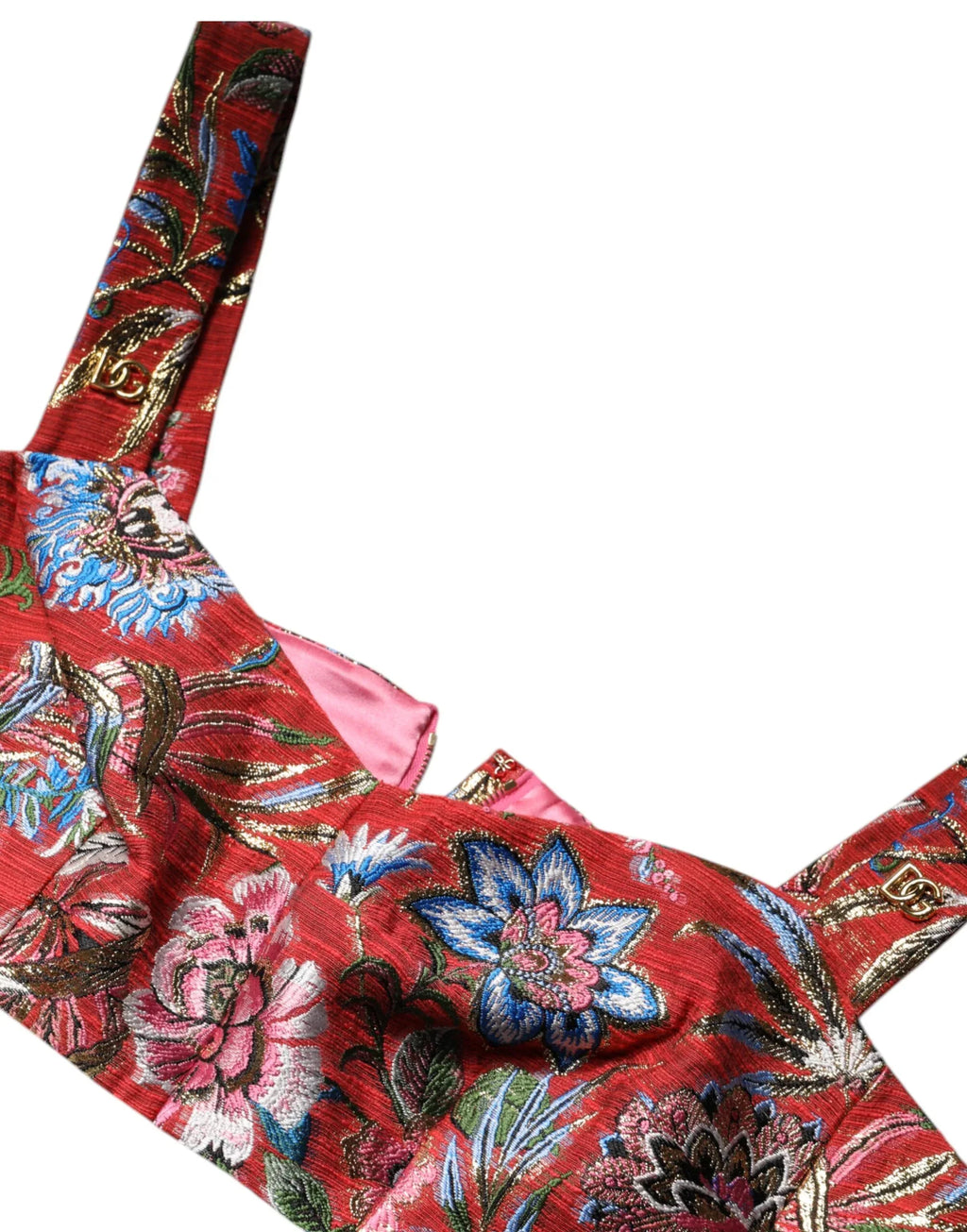 Dolce & Gabbana Red Floral Brocade Cropped Bustier Corset Top - Zeiniez