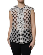 Dolce & Gabbana White Black Polka Dot Cotton Sleeveless Top - Zeiniez