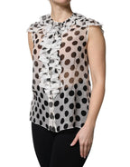 Dolce & Gabbana White Black Polka Dot Cotton Sleeveless Top - Zeiniez