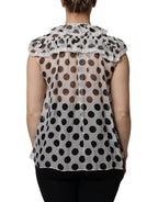Dolce & Gabbana White Black Polka Dot Cotton Sleeveless Top - Zeiniez