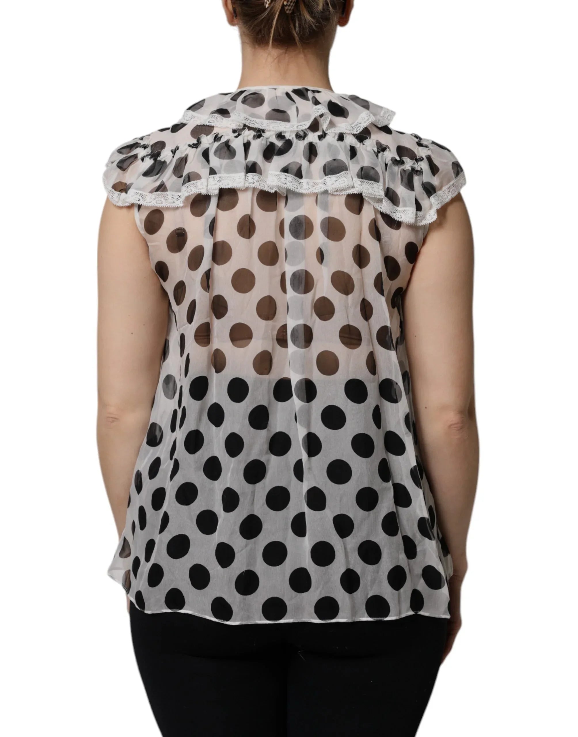 Dolce & Gabbana White Black Polka Dot Cotton Sleeveless Top - Zeiniez