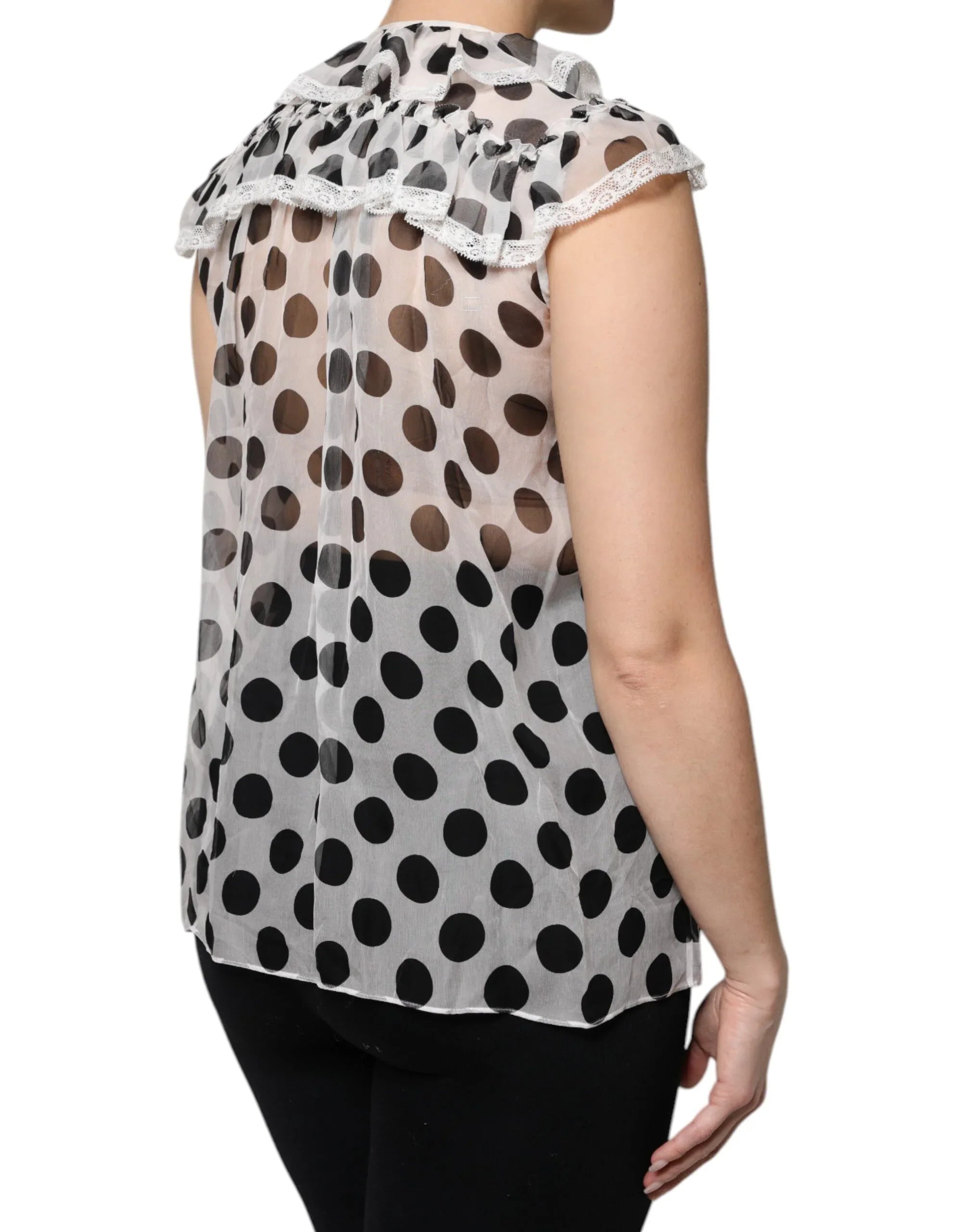 Dolce & Gabbana White Black Polka Dot Cotton Sleeveless Top - Zeiniez