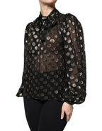 Dolce & Gabbana Black Sheer Tied Neck Polka Dots Blouse Top - Zeiniez