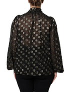 Dolce & Gabbana Black Sheer Tied Neck Polka Dots Blouse Top - Zeiniez