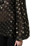 Dolce & Gabbana Black Sheer Tied Neck Polka Dots Blouse Top