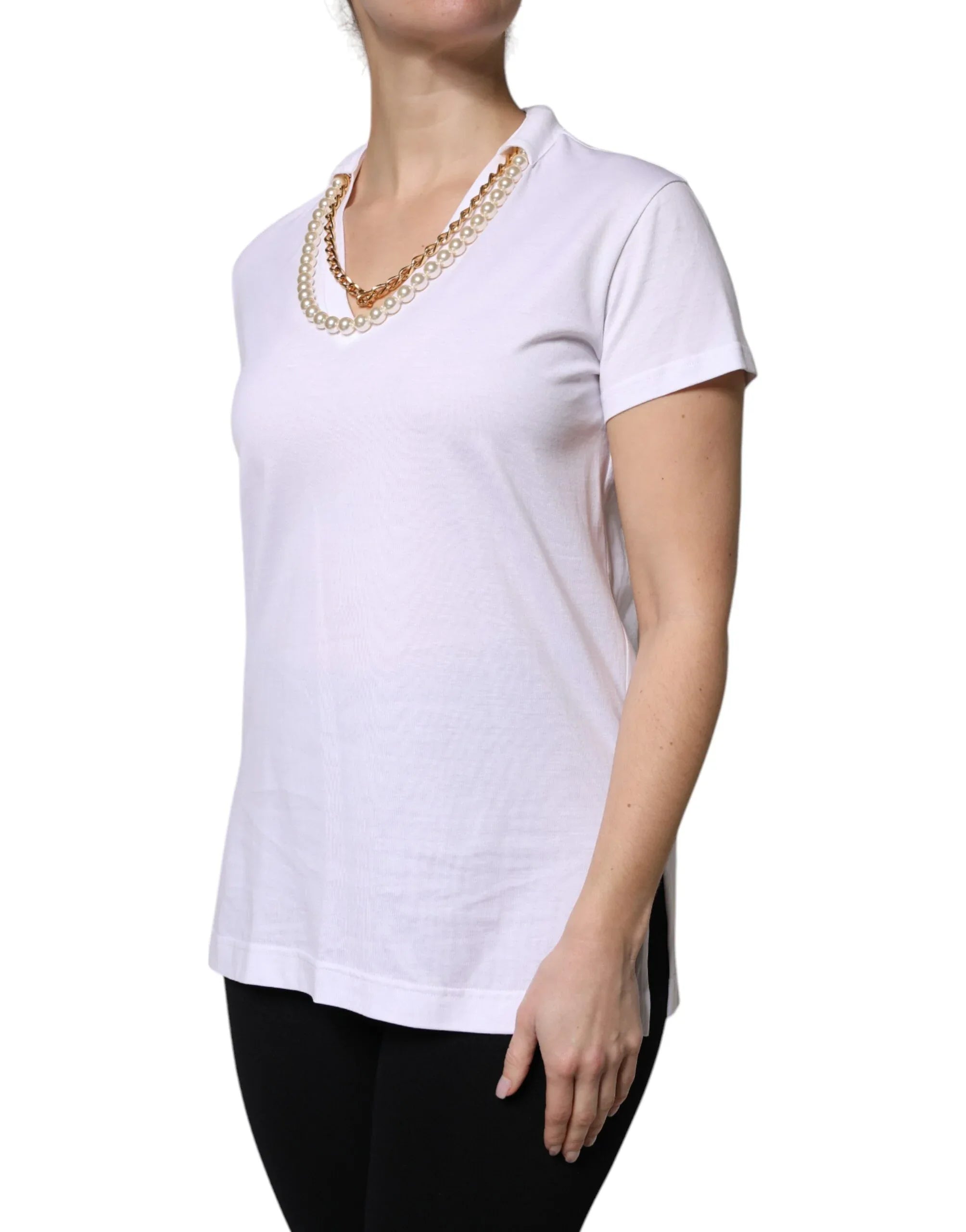 Dolce & Gabbana White Necklace Cotton Short Sleeve T-shirt - Zeiniez