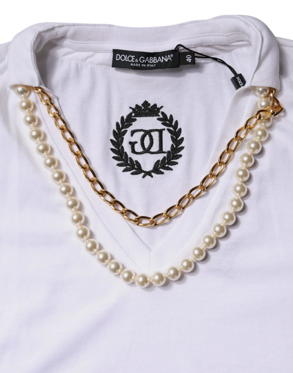 Dolce & Gabbana White Necklace Cotton Short Sleeve T-shirt - Zeiniez