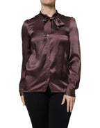 Dolce & Gabbana Brown Ascot Collar Long Sleeve Blouse Top - Zeiniez