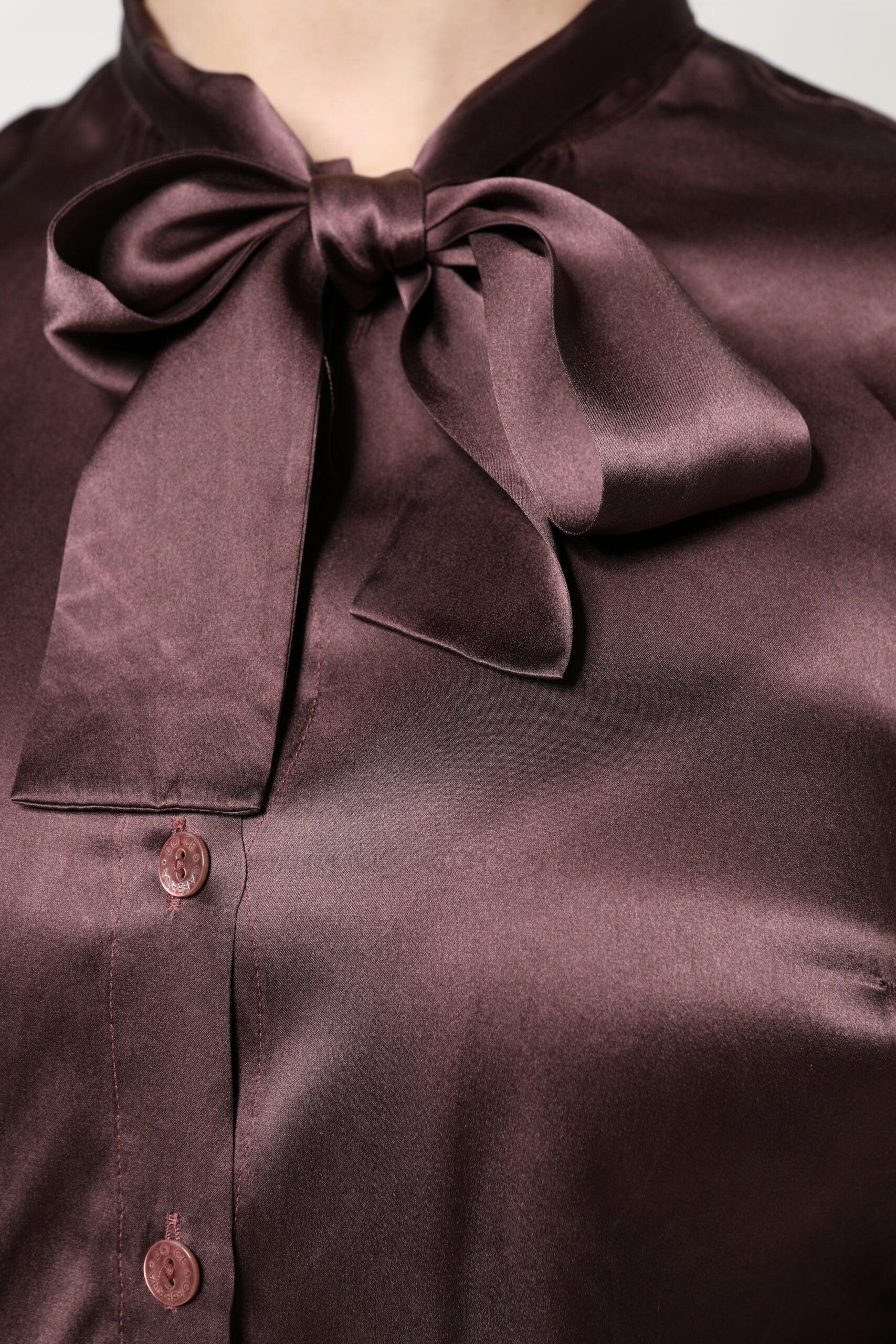 Dolce & Gabbana Brown Ascot Collar Long Sleeve Blouse Top - Zeiniez