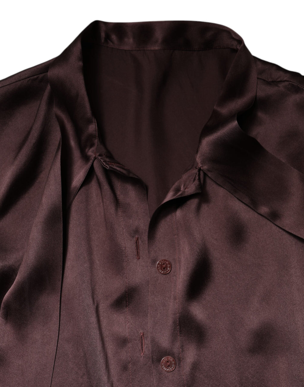 Dolce & Gabbana Brown Ascot Collar Long Sleeve Blouse Top
