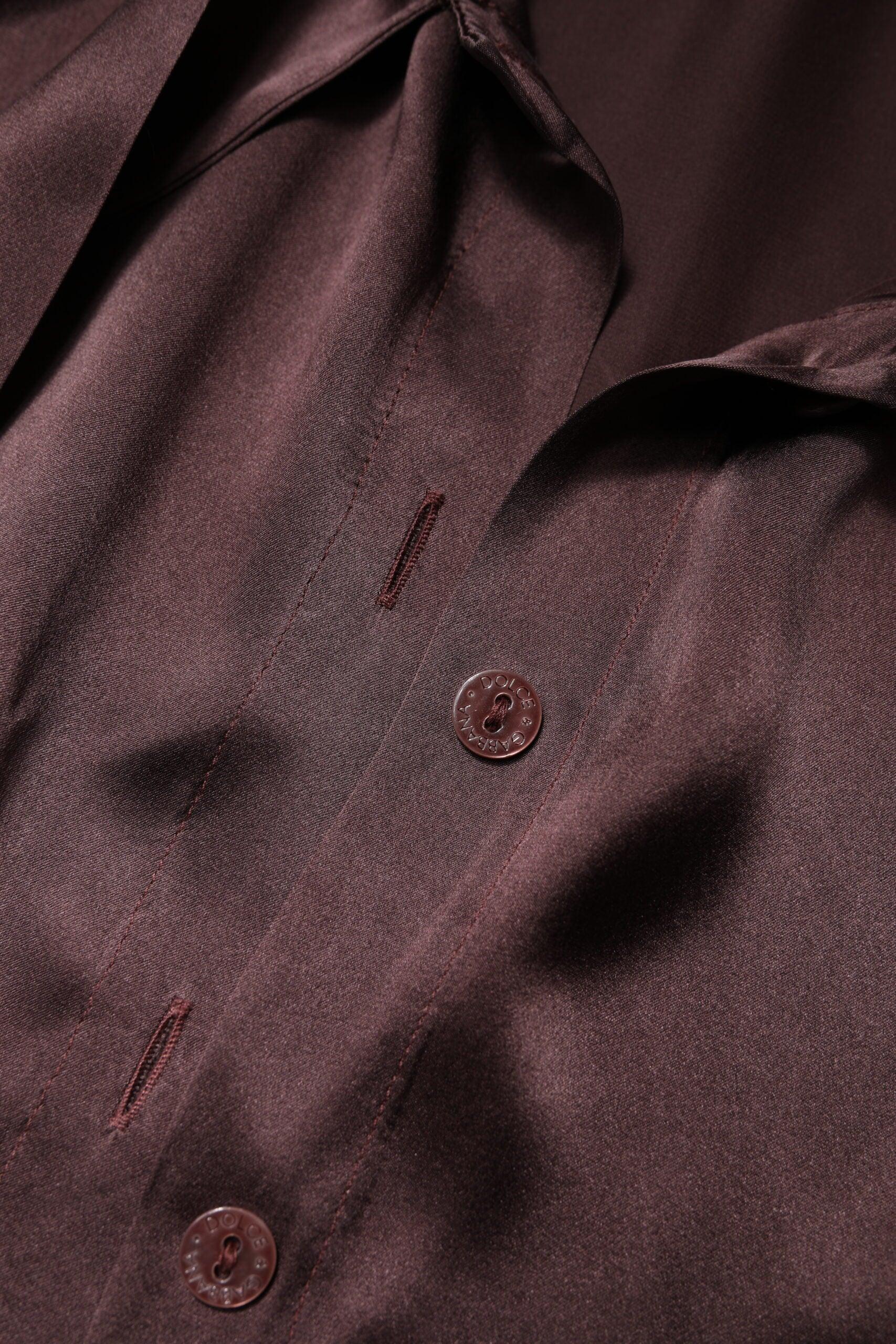 Dolce & Gabbana Brown Ascot Collar Long Sleeve Blouse Top - Zeiniez