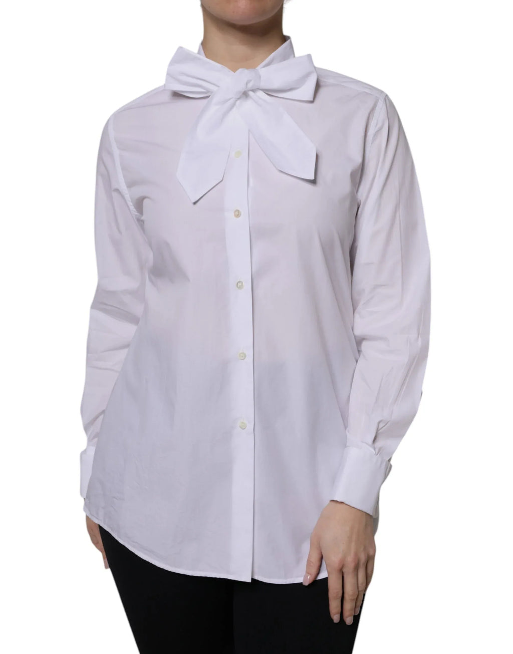 Dolce & Gabbana White Ascot Collar Long Sleeve Blouse Top - Zeiniez