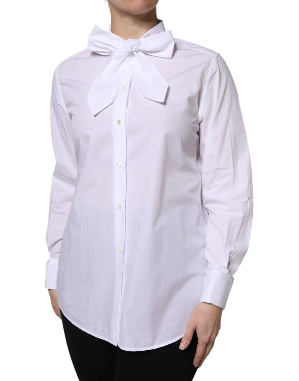 Dolce & Gabbana White Ascot Collar Long Sleeve Blouse Top - Zeiniez