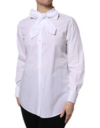 Dolce & Gabbana White Ascot Collar Long Sleeve Blouse Top - Zeiniez