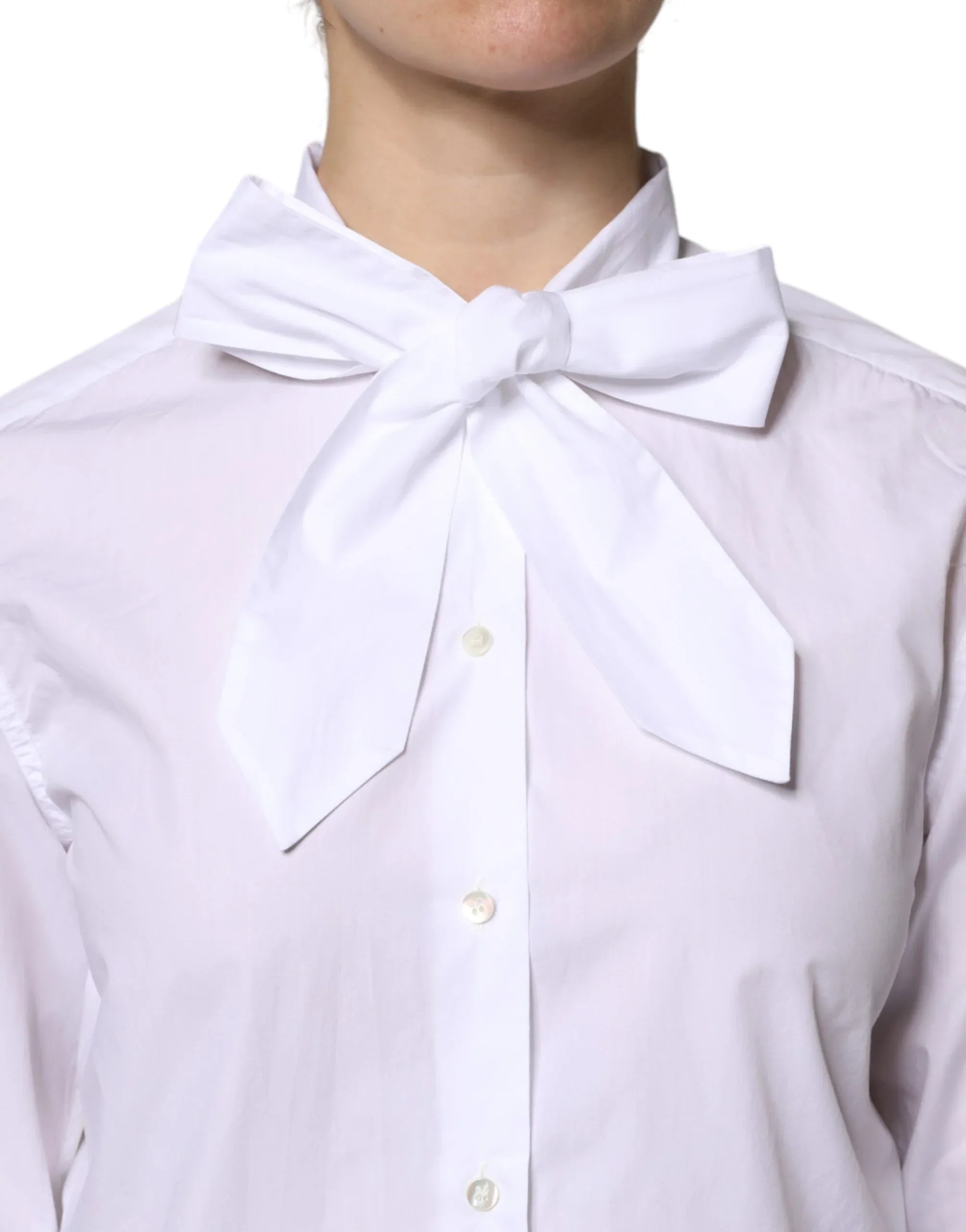 Dolce & Gabbana White Ascot Collar Long Sleeve Blouse Top - Zeiniez