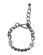 Dolce & Gabbana Silver Tone Chain Lobster Clasp Logo Gray Pearls Bracelet - Zeiniez