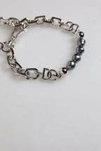 Dolce & Gabbana Silver Tone Chain Lobster Clasp Logo Gray Pearls Bracelet - Zeiniez