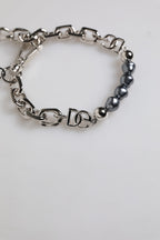 Dolce & Gabbana Silver Tone Chain Lobster Clasp Logo Gray Pearls Bracelet
