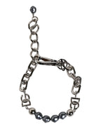 Dolce & Gabbana Silver Tone Chain Lobster Clasp Logo Gray Pearls Bracelet - Zeiniez