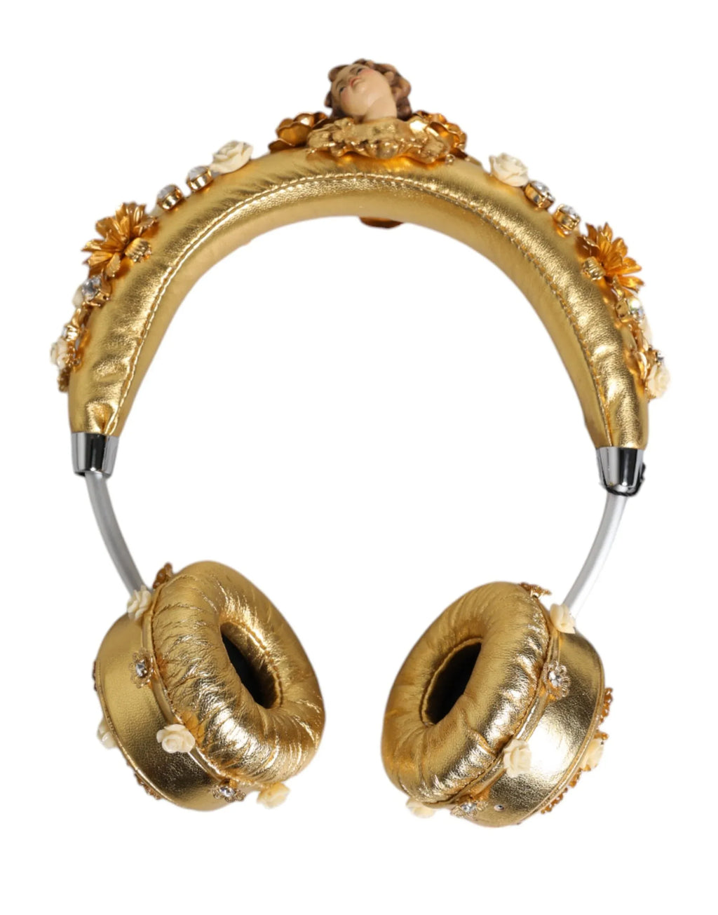 Dolce & Gabbana Gold Leather Floral Crystal Angel Headset Headphones - Zeiniez