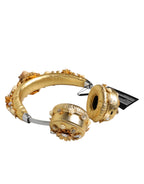 Dolce & Gabbana Gold Leather Floral Crystal Angel Headset Headphones - Zeiniez