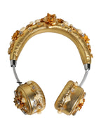 Dolce & Gabbana Gold Leather Floral Crystal Angel Headset Headphones - Zeiniez