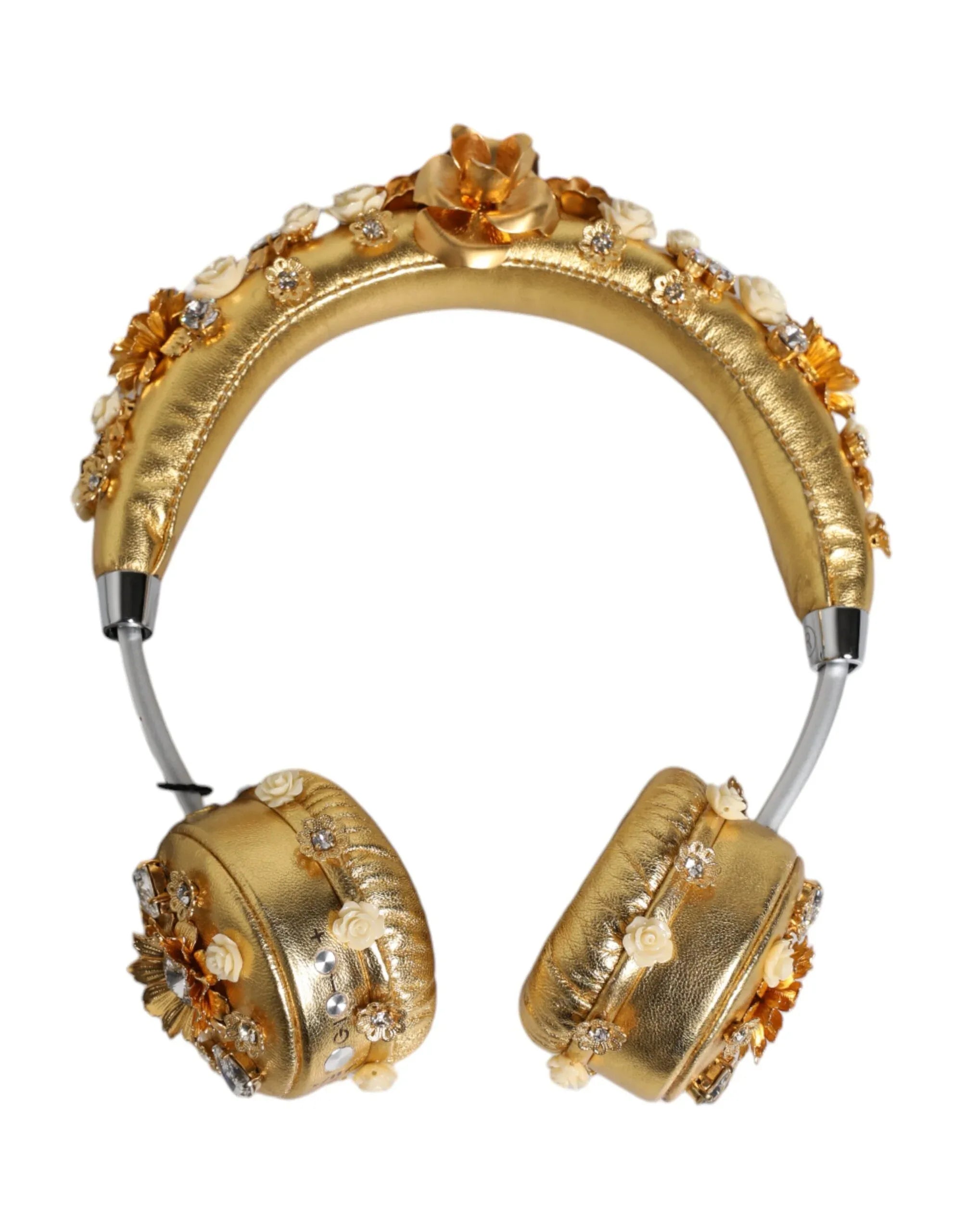 Dolce & Gabbana Gold Leather Floral Crystal Angel Headset Headphones - Zeiniez