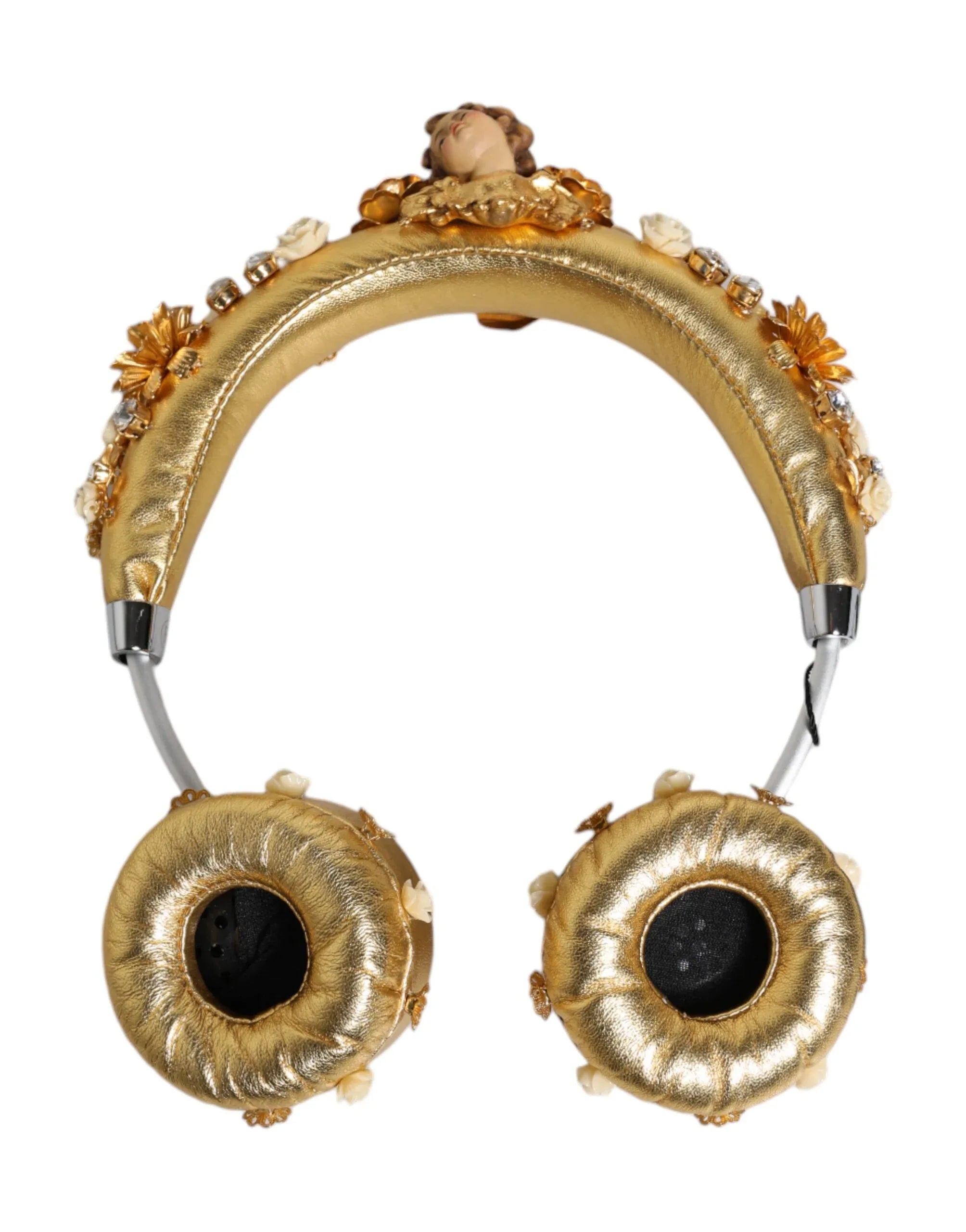 Dolce & Gabbana Gold Leather Floral Crystal Angel Headset Headphones - Zeiniez