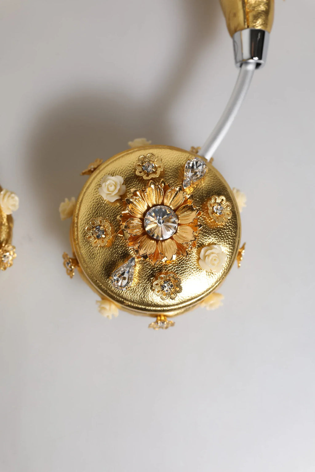 Dolce & Gabbana Gold Leather Floral Crystal Angel Headset Headphones - Zeiniez