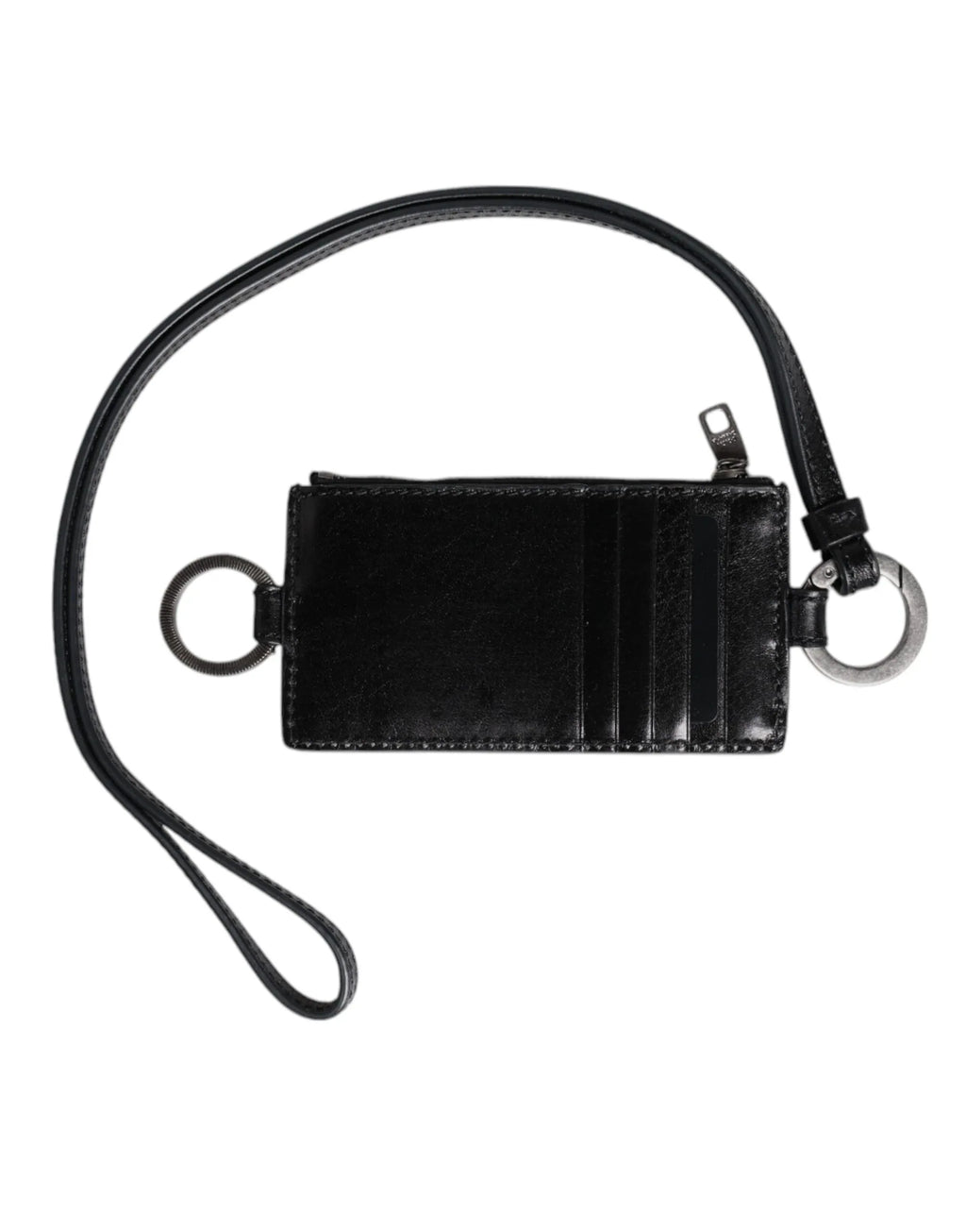 Dolce & Gabbana Black Leather Logo Embossed Lanyard Card Holder Wallet - Zeiniez
