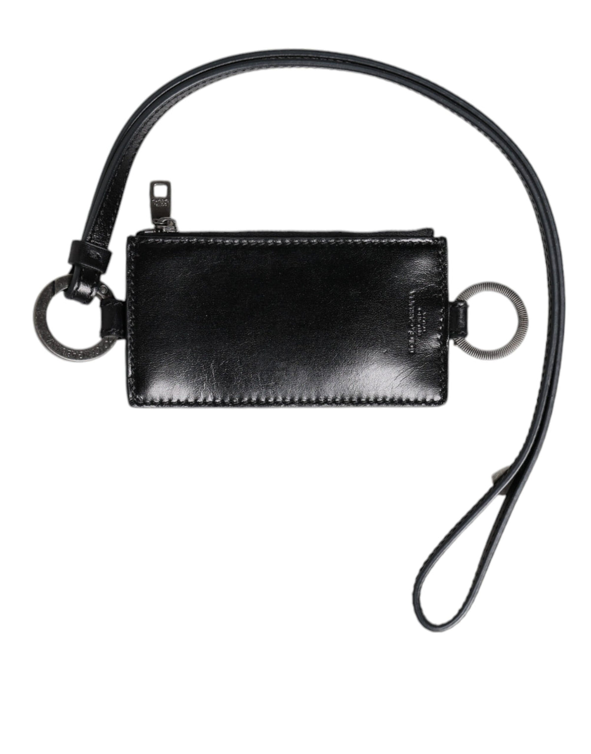 Dolce & Gabbana Black Leather Logo Embossed Lanyard Card Holder Wallet