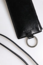 Dolce & Gabbana Black Leather Logo Embossed Lanyard Card Holder Wallet