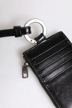 Dolce & Gabbana Black Leather Logo Embossed Lanyard Card Holder Wallet - Zeiniez