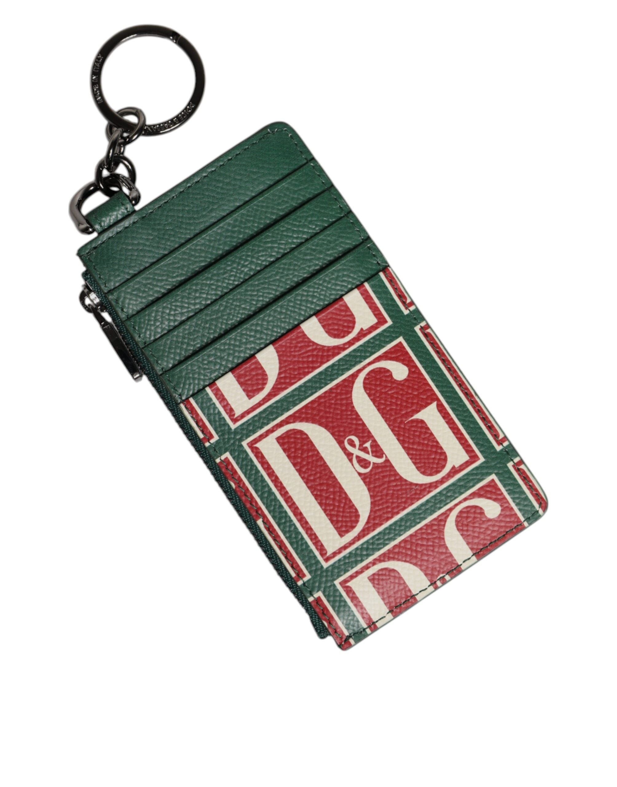 Dolce & Gabbana Green Calf Leather Logo Print Monogram Card Holder Wallet - Zeiniez