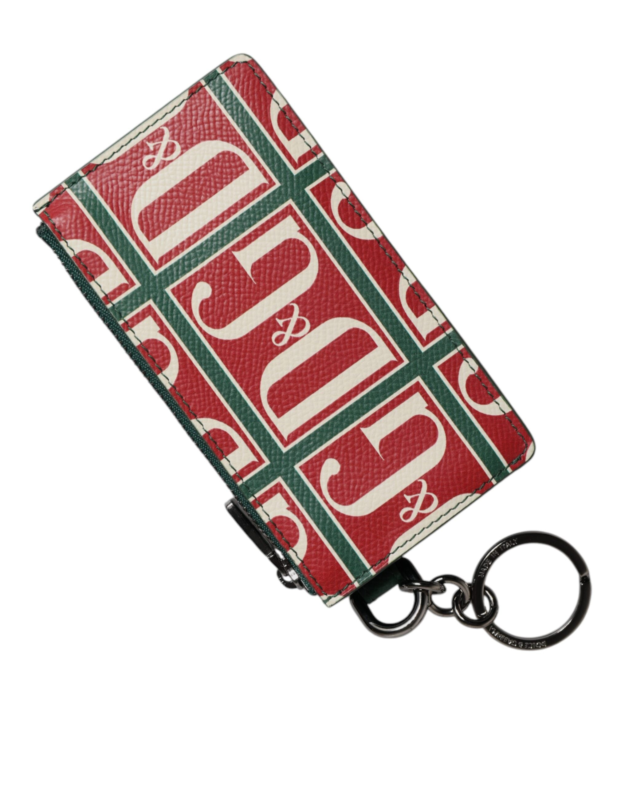 Dolce & Gabbana Green Calf Leather Logo Print Monogram Card Holder Wallet - Zeiniez