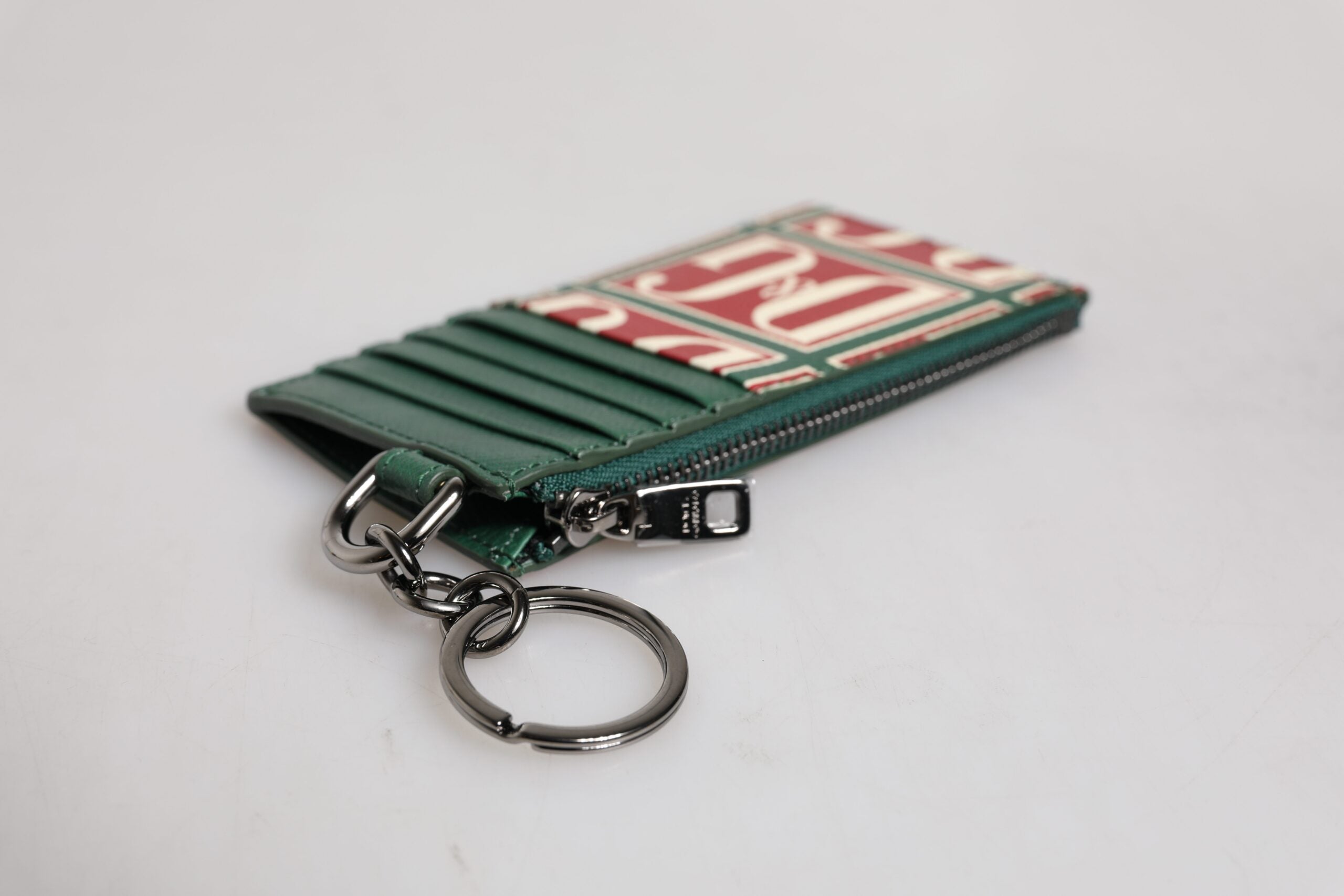 Dolce & Gabbana Green Calf Leather Logo Print Monogram Card Holder Wallet - Zeiniez