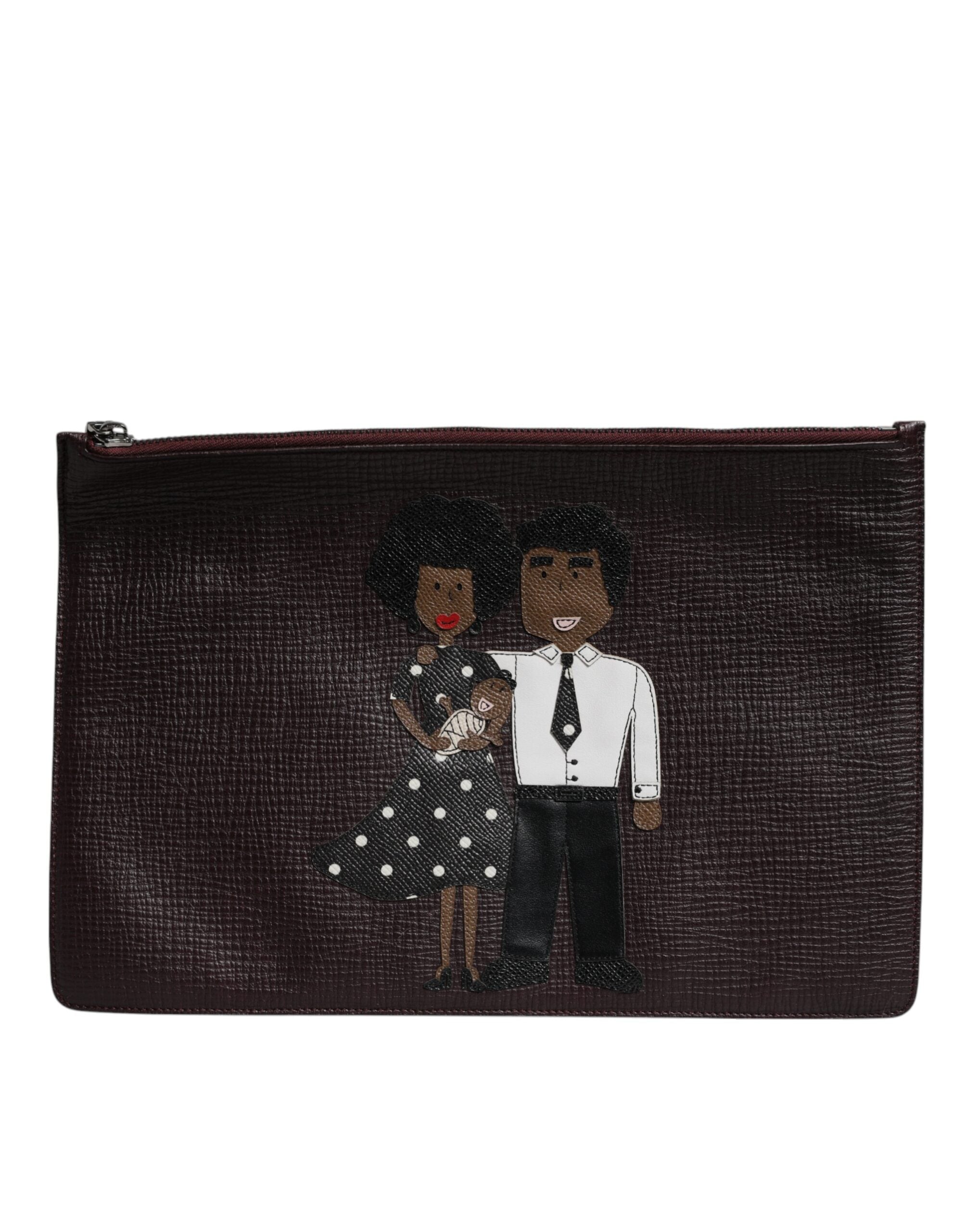 Dolce & Gabbana Brown Leather #DGFAMILY Embellished Men Clutch Pouch Bag - Zeiniez