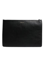 Dolce & Gabbana Black Leather #DGFAMILY Embellished Men Zip Pouch Bag - Zeiniez