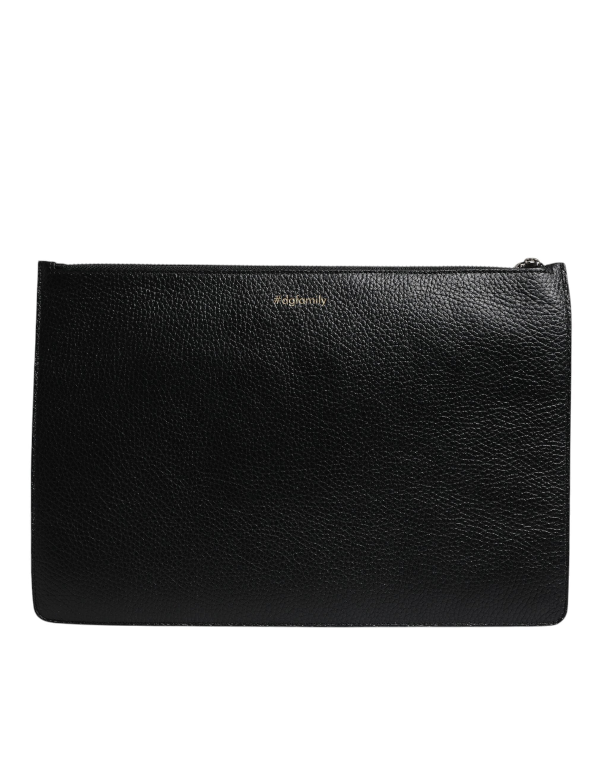 Dolce & Gabbana Black Leather #DGFAMILY Embellished Men Zip Pouch Bag - Zeiniez