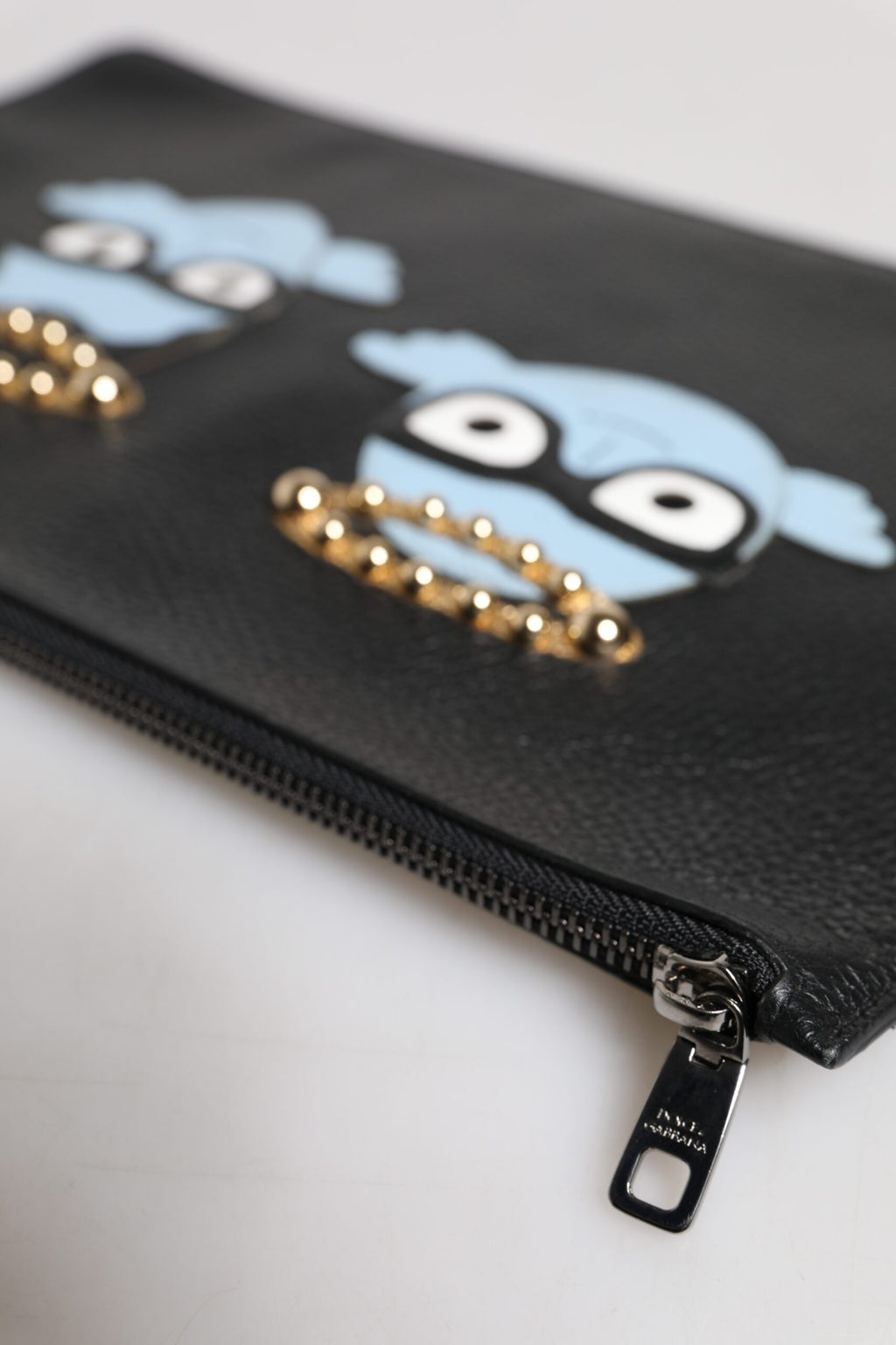 Dolce & Gabbana Black Leather #DGFAMILY Embellished Men Zip Pouch Bag - Zeiniez