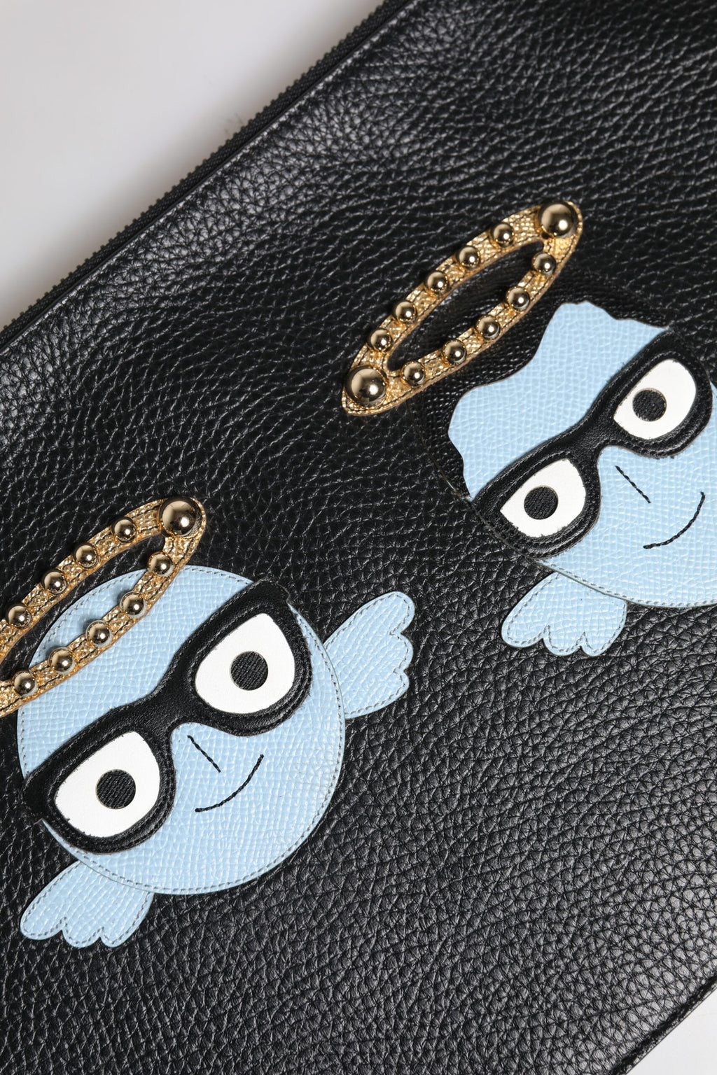 Dolce & Gabbana Black Leather #DGFAMILY Embellished Men Zip Pouch Bag - Zeiniez