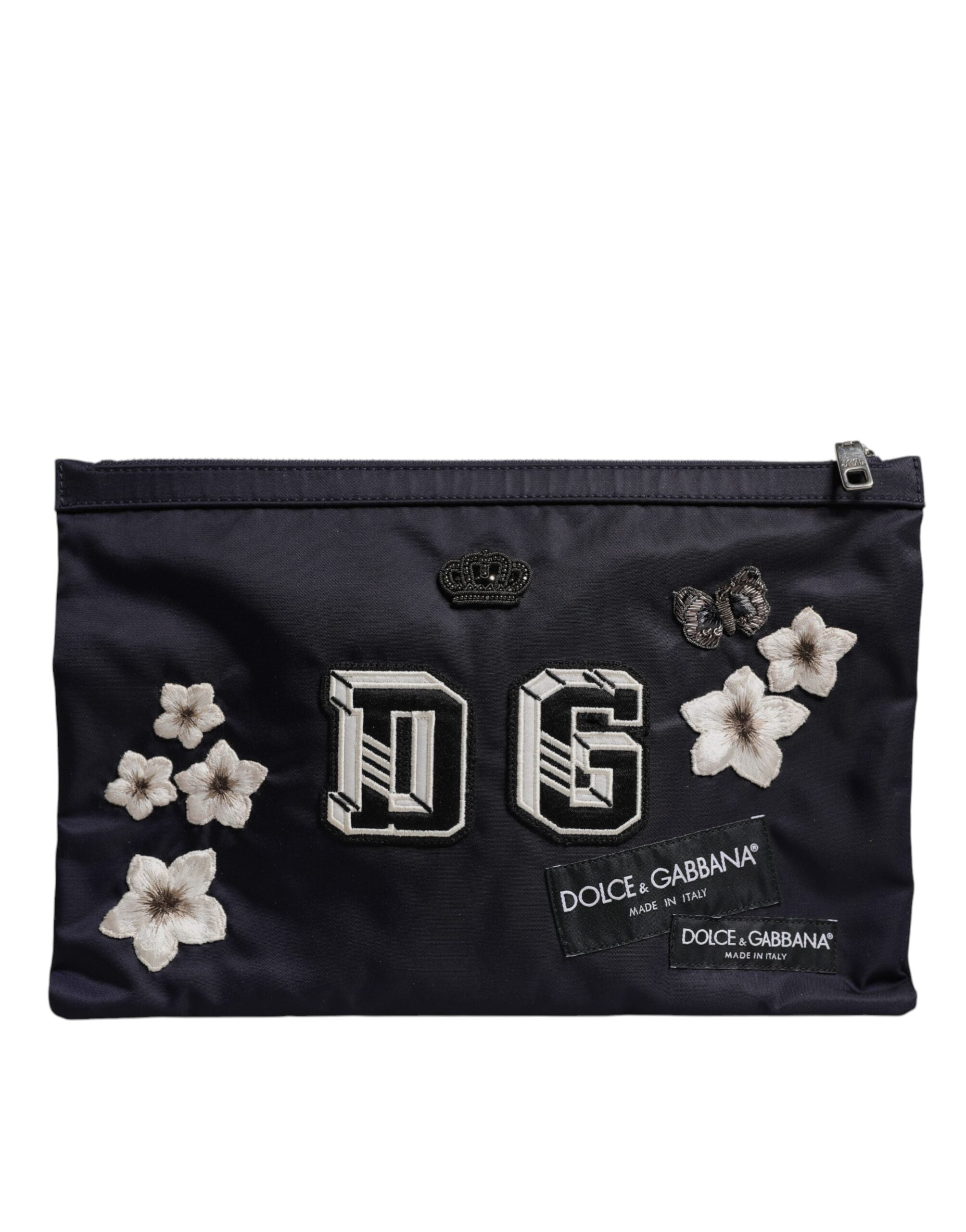 Dolce & Gabbana Blue DG Logo Patch Embellished Pouch Clutch Bag - Zeiniez