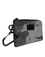 Dolce & Gabbana Black Gray Camouflage Logo Plaque Keyring Pouch Bag - Zeiniez