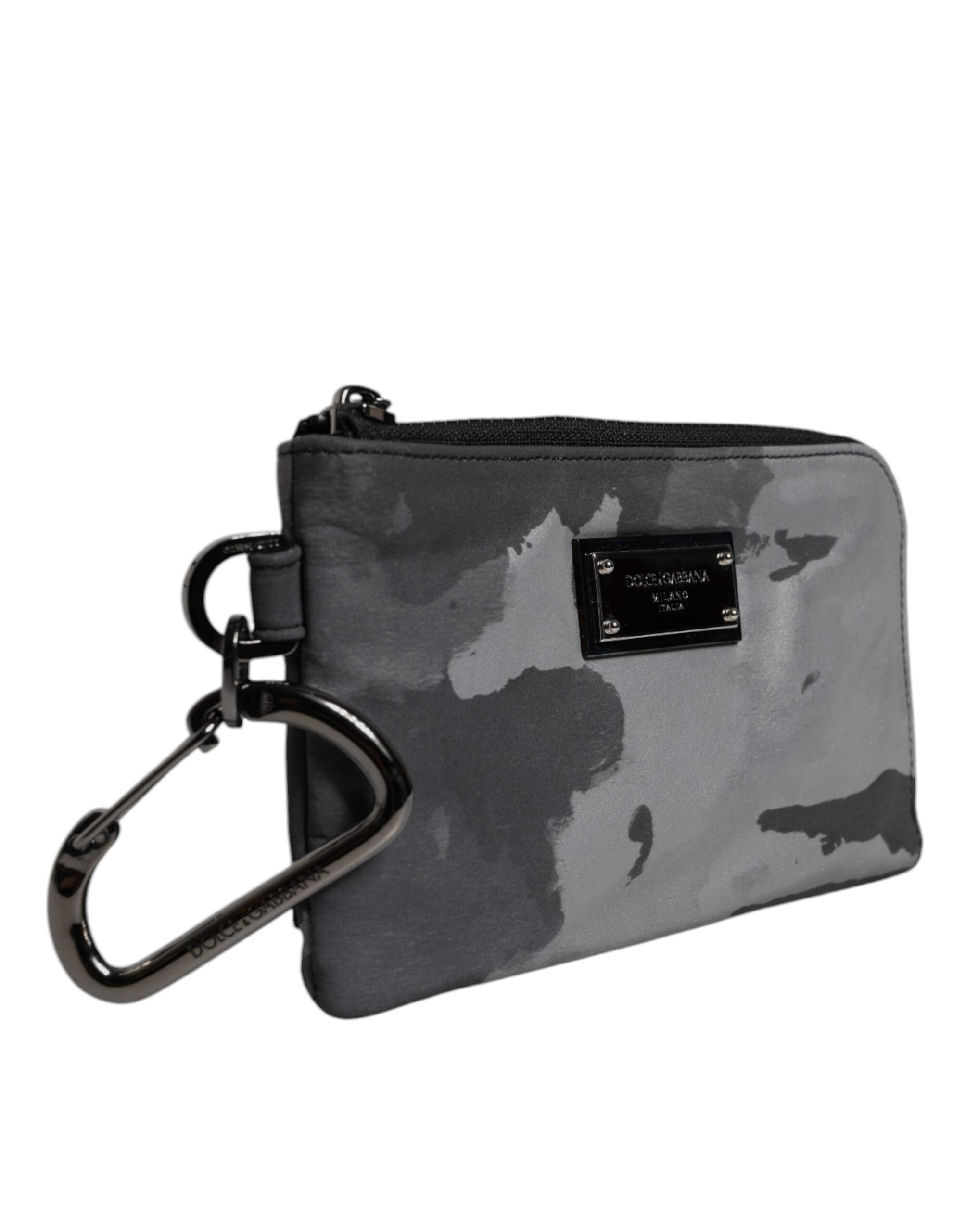 Dolce & Gabbana Black Gray Camouflage Logo Plaque Keyring Pouch Bag - Zeiniez