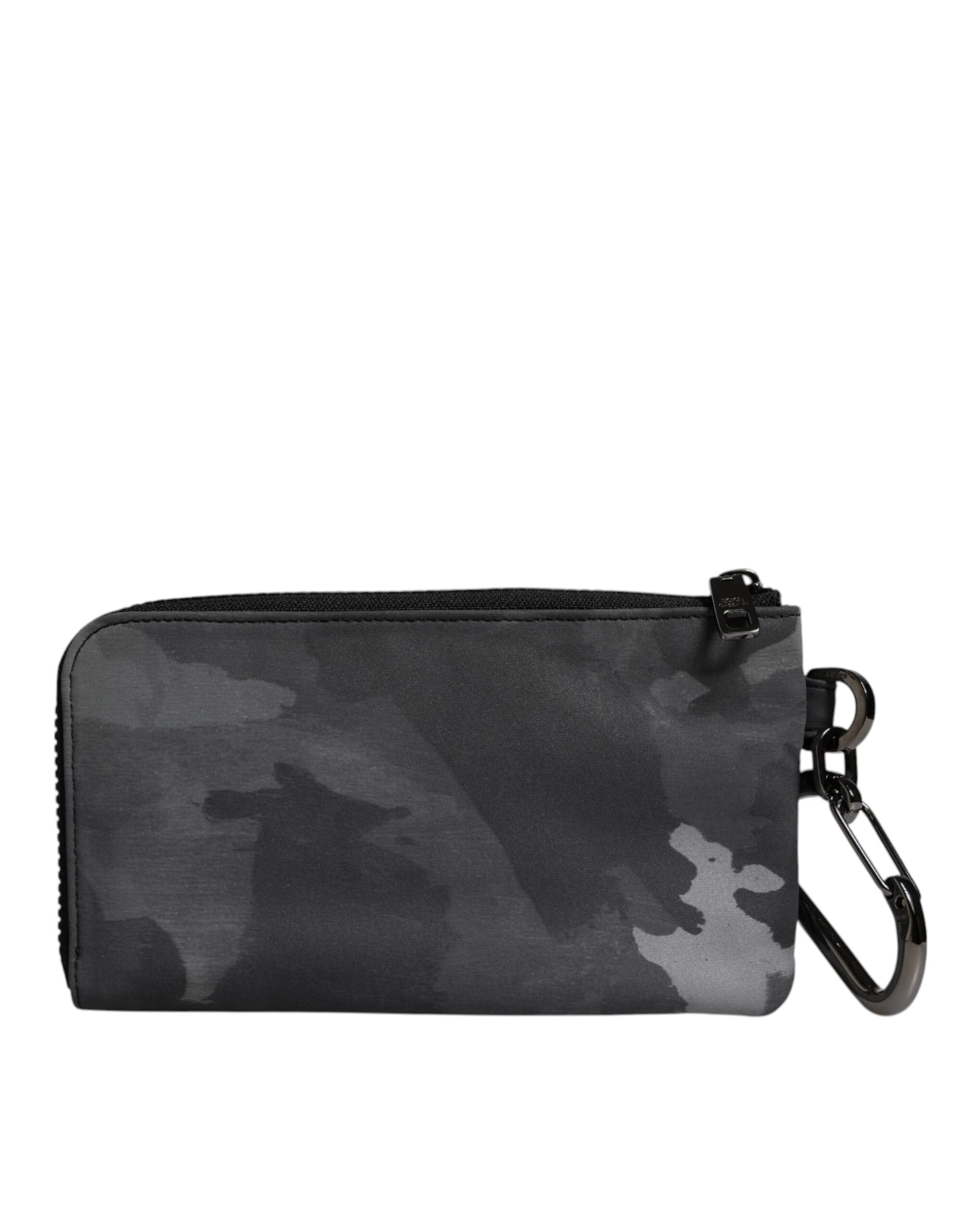Dolce & Gabbana Black Gray Camouflage Logo Plaque Keyring Pouch Bag - Zeiniez