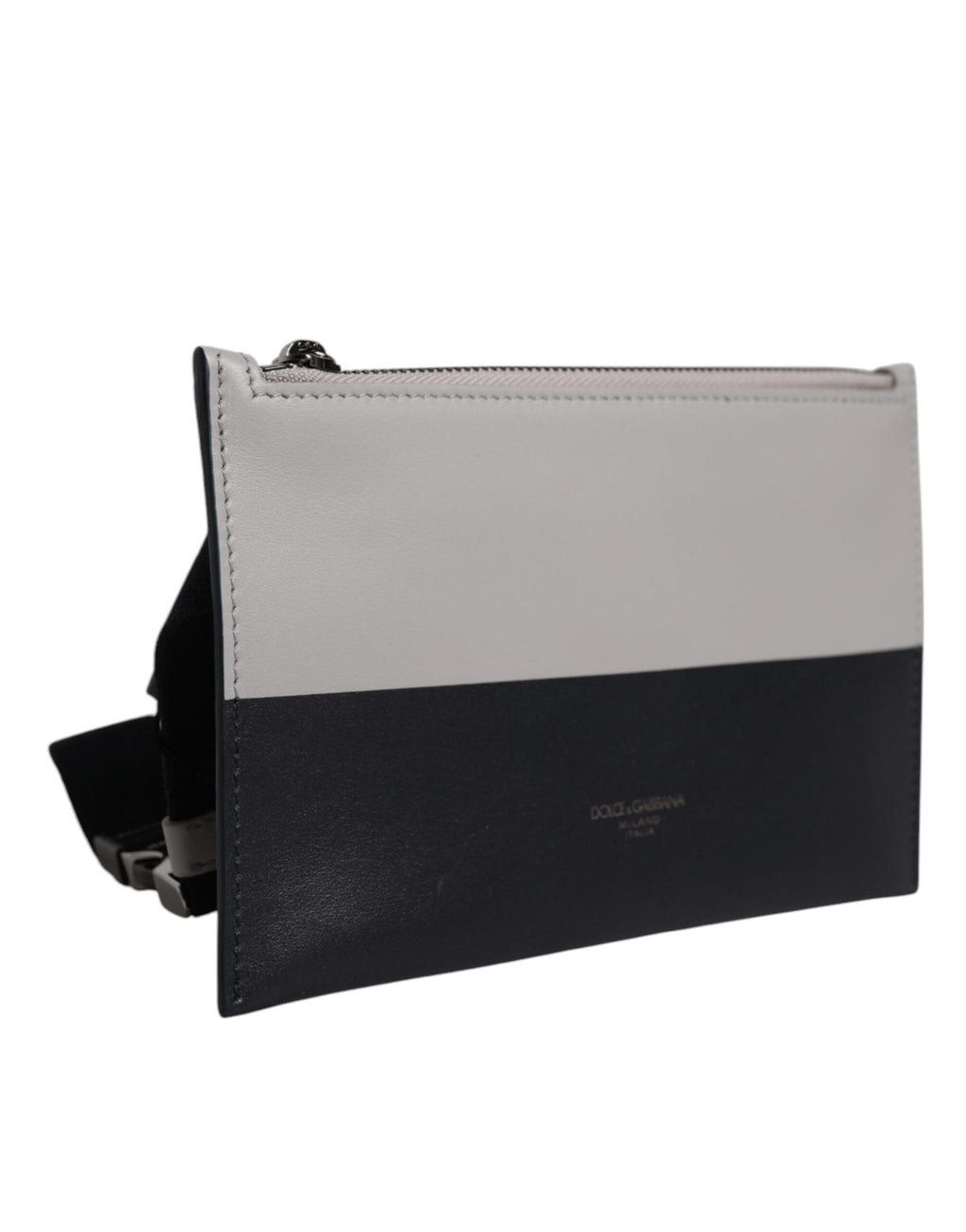 Dolce & Gabbana Black White Leather Logo Embossed Crossbody Bag