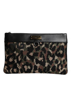 Dolce & Gabbana Multicolor Leopard Jacquard Print Logo Plaque Pouch Bag - Zeiniez