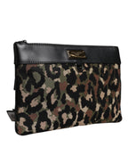 Dolce & Gabbana Multicolor Leopard Jacquard Print Logo Plaque Pouch Bag - Zeiniez